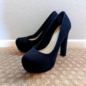 Black Faux Suede Pumps